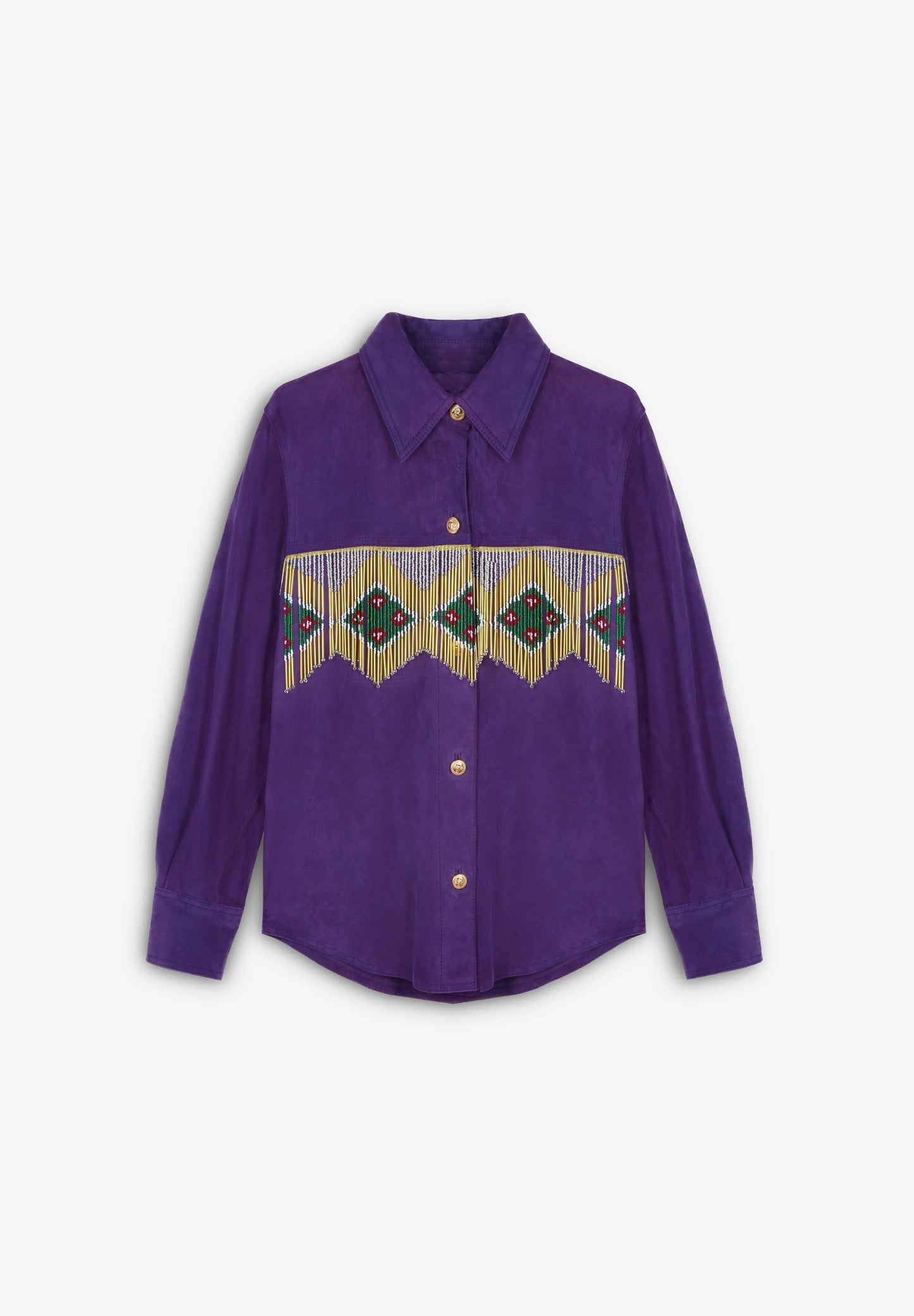 FRINGED SUEDE SHIRT WITH BEADS