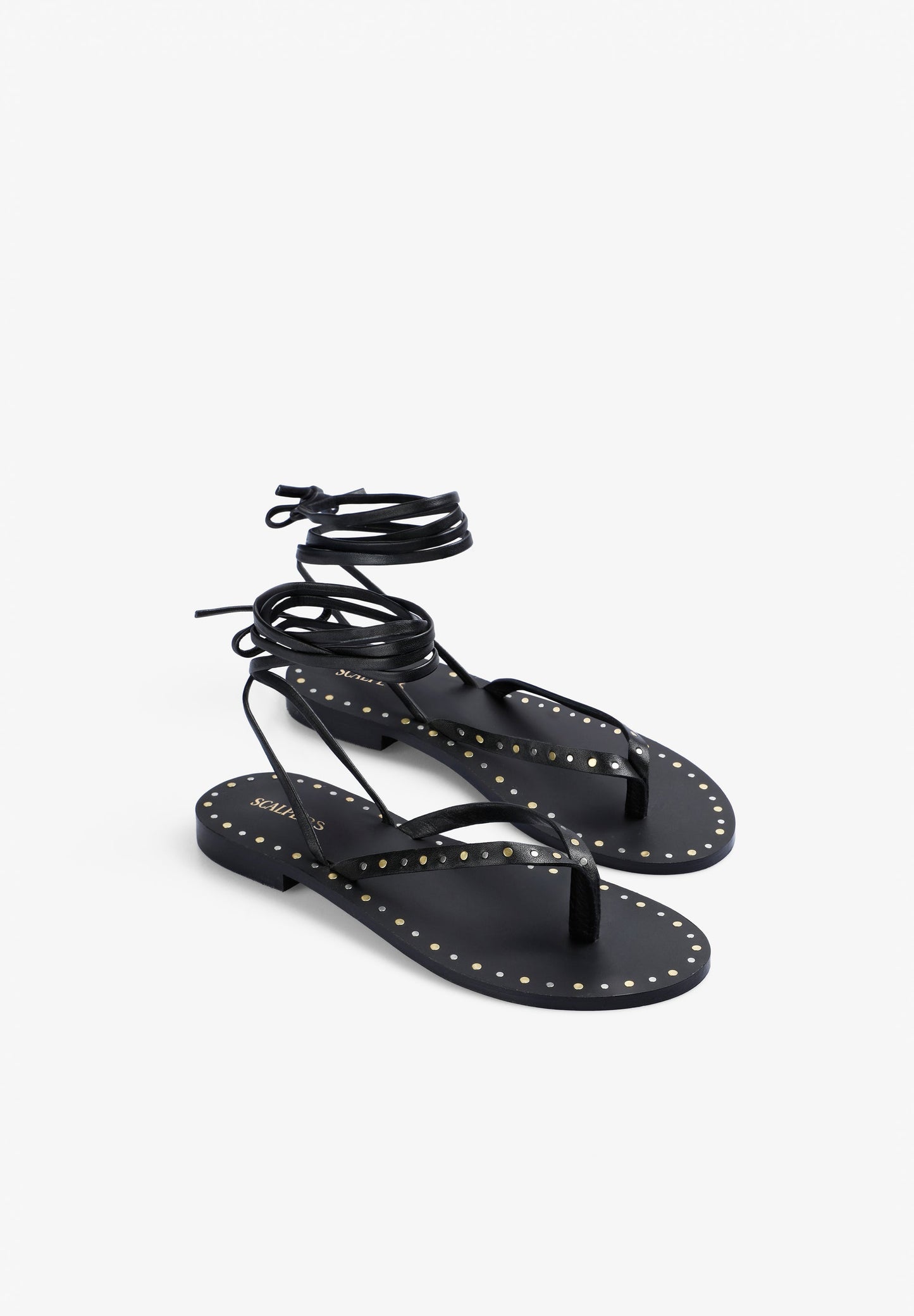 100% LEATHER LACE-UP SANDALS