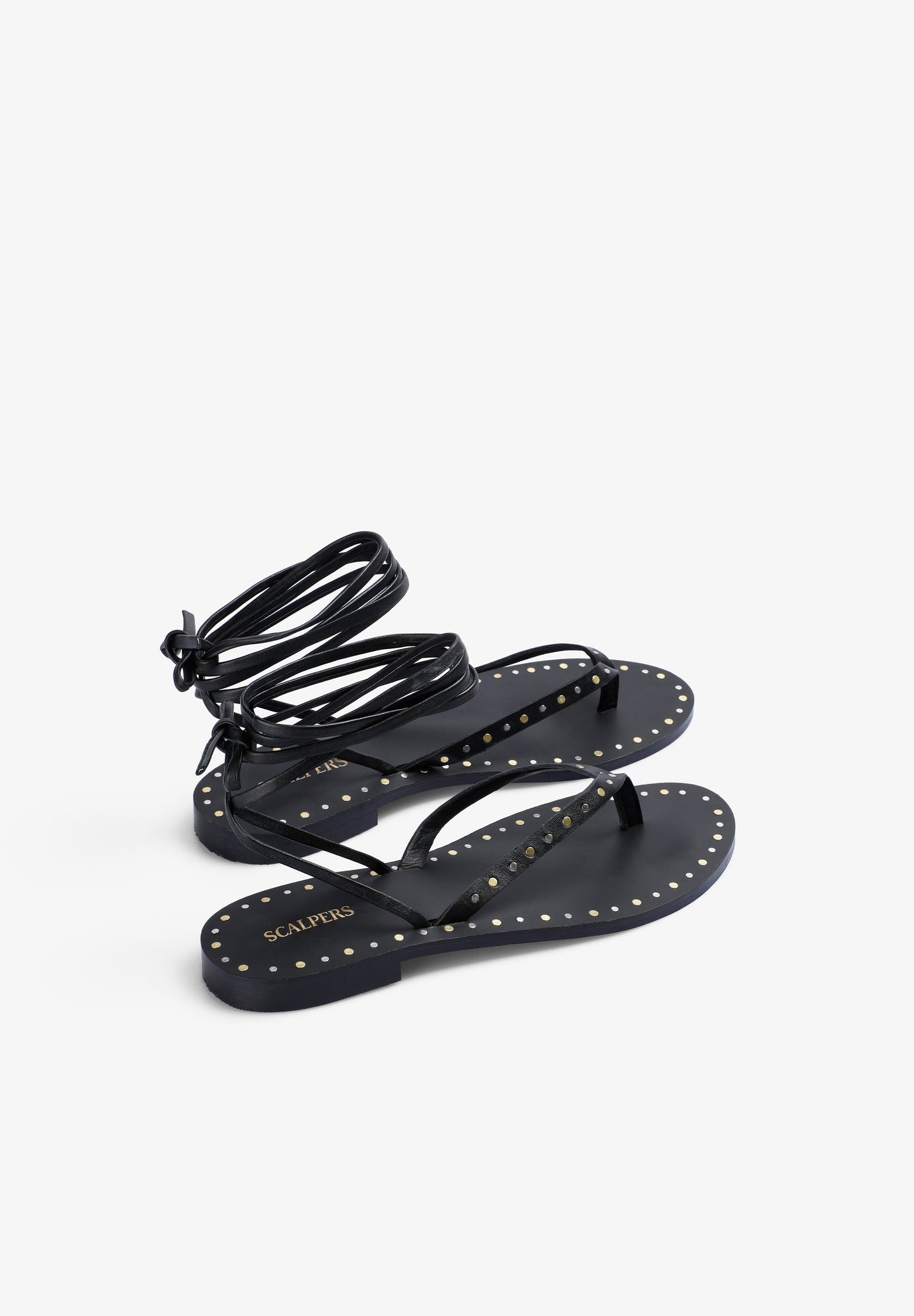 100% LEATHER LACE-UP SANDALS