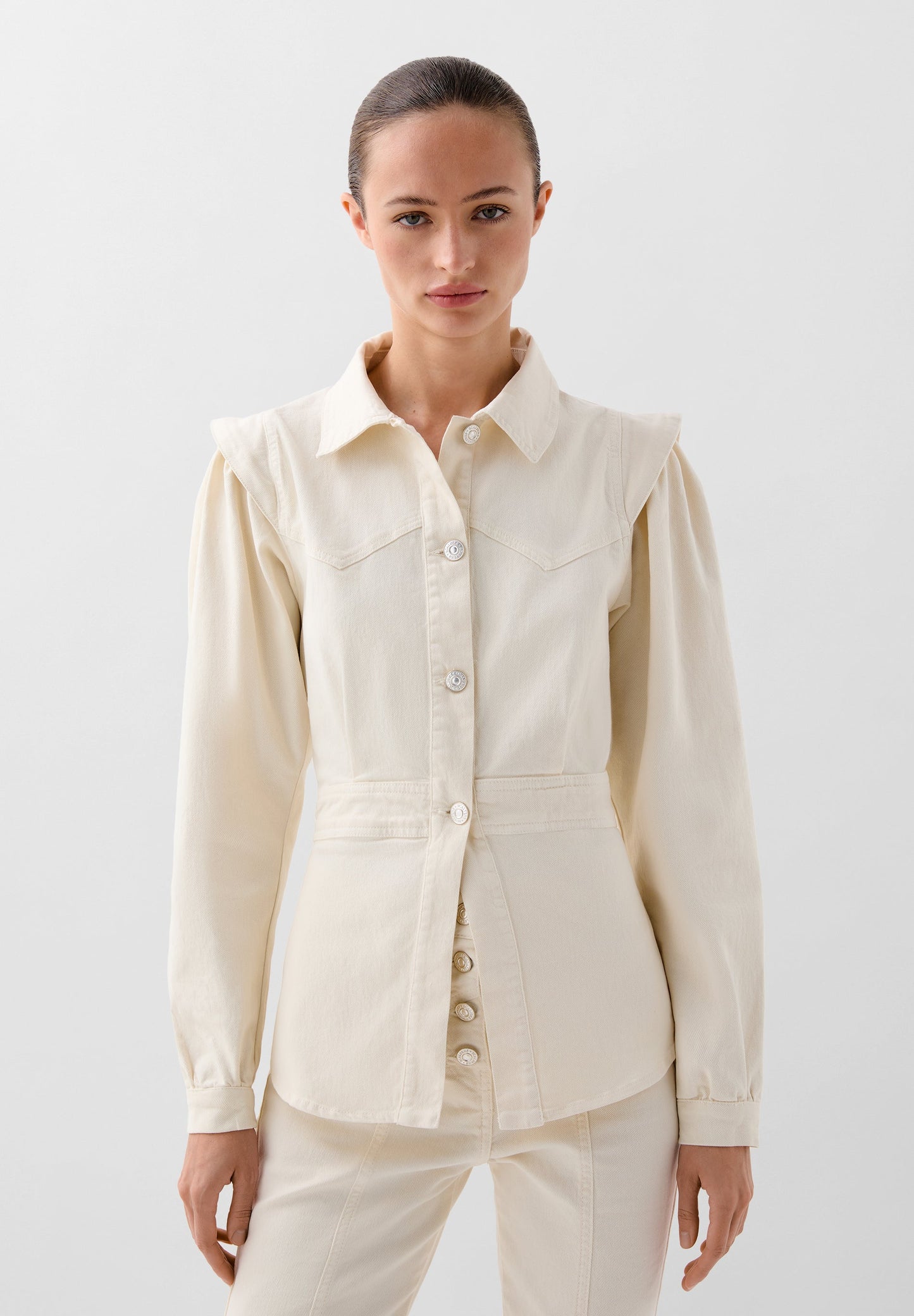 DENIM SHIRT WITH PUFF SLEEVES