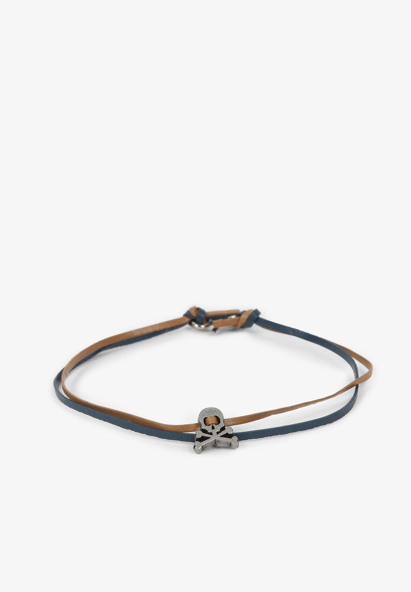 DOUBLE LEATHER BRACELET WITH SKULL