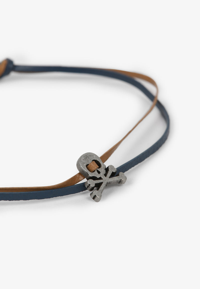 DOUBLE LEATHER BRACELET WITH SKULL