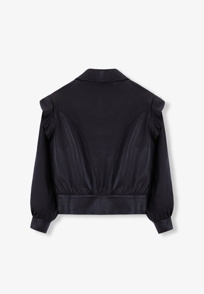LEATHER JACKET WITH SHOULDER FRILL
