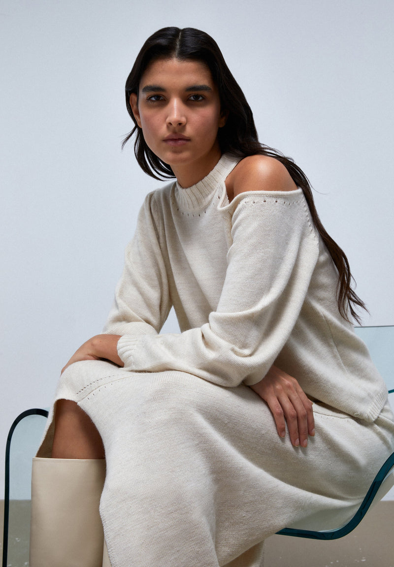 MIDI KNIT SKIRT WITH ASYMMETRIC HEM