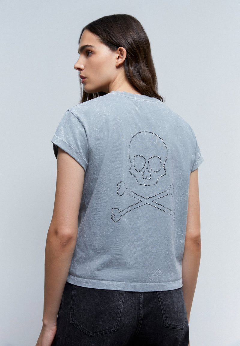 FADED T-SHIRT WITH SKULL STUDS