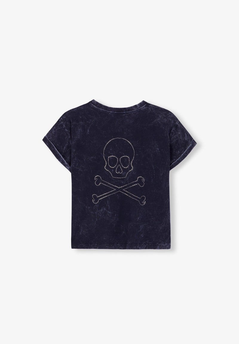 FADED T-SHIRT WITH SKULL STUDS