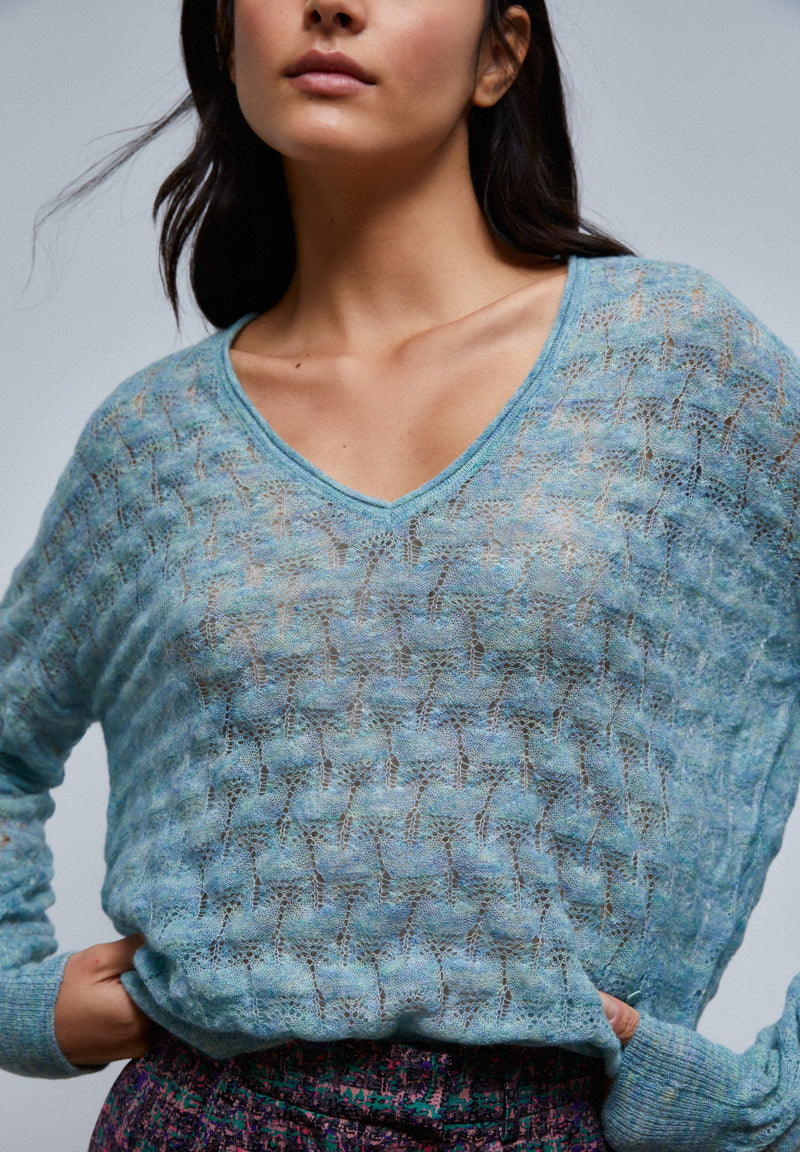 Open-knit v-neck sweater