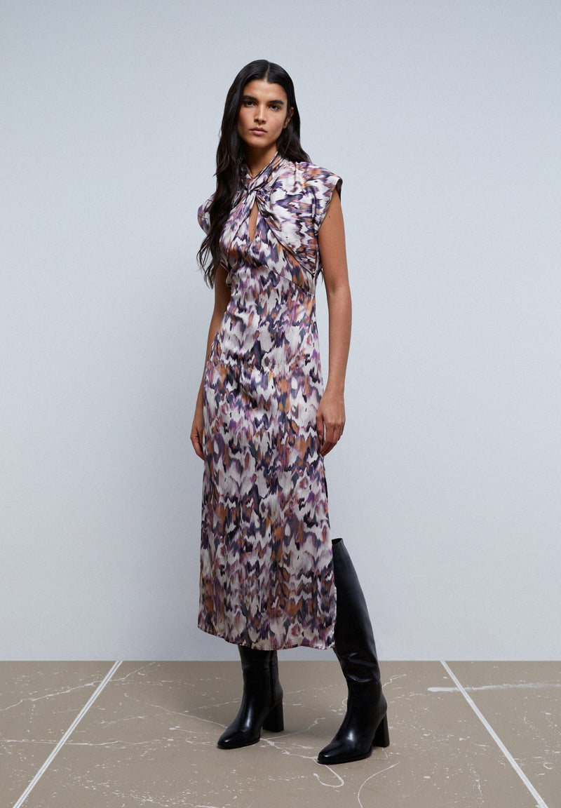 PRINT DRESS WITH KNOT ON THE NECKLINE
