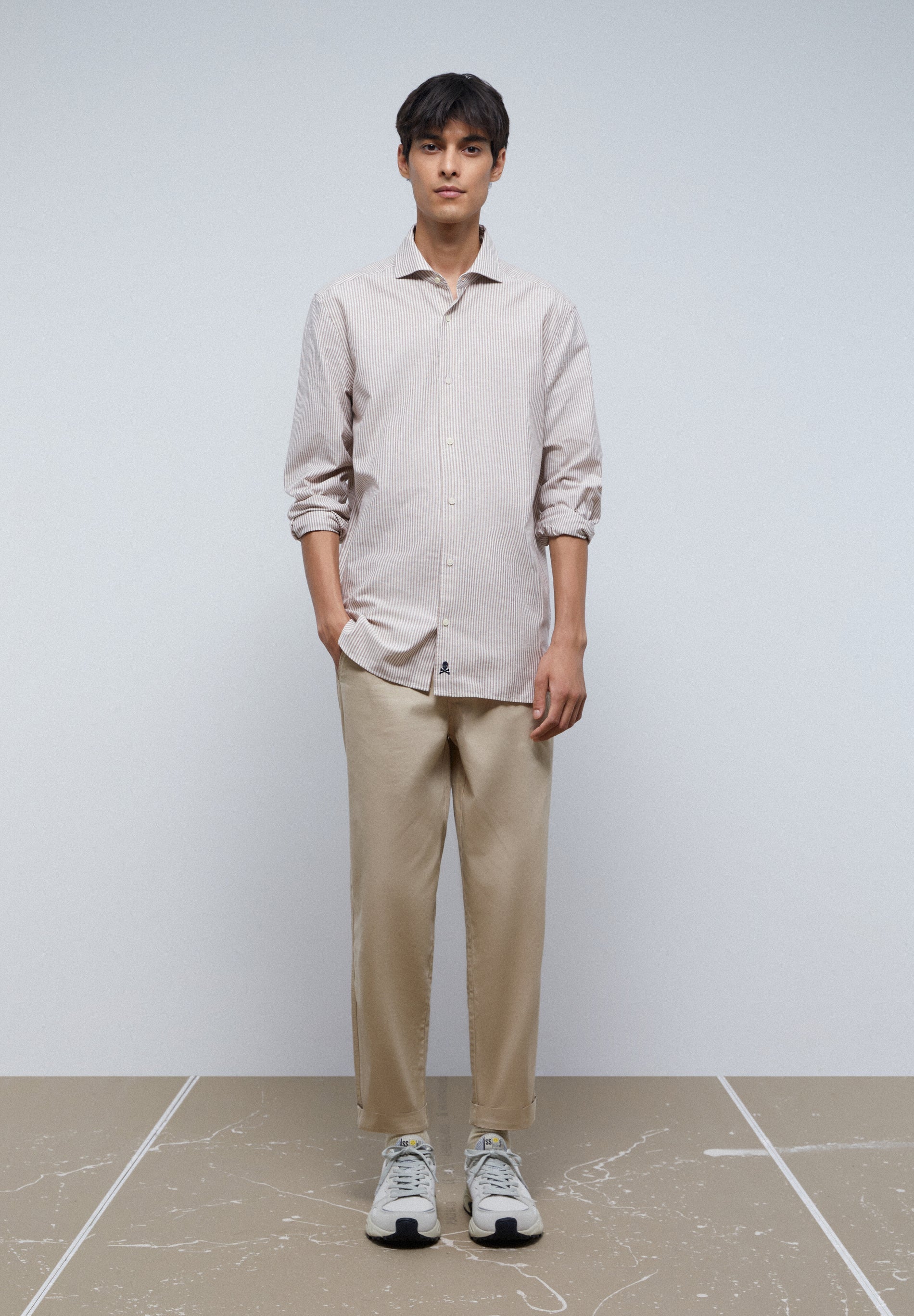 STRIPED SHIRT WITH SKULL AND PLACKET