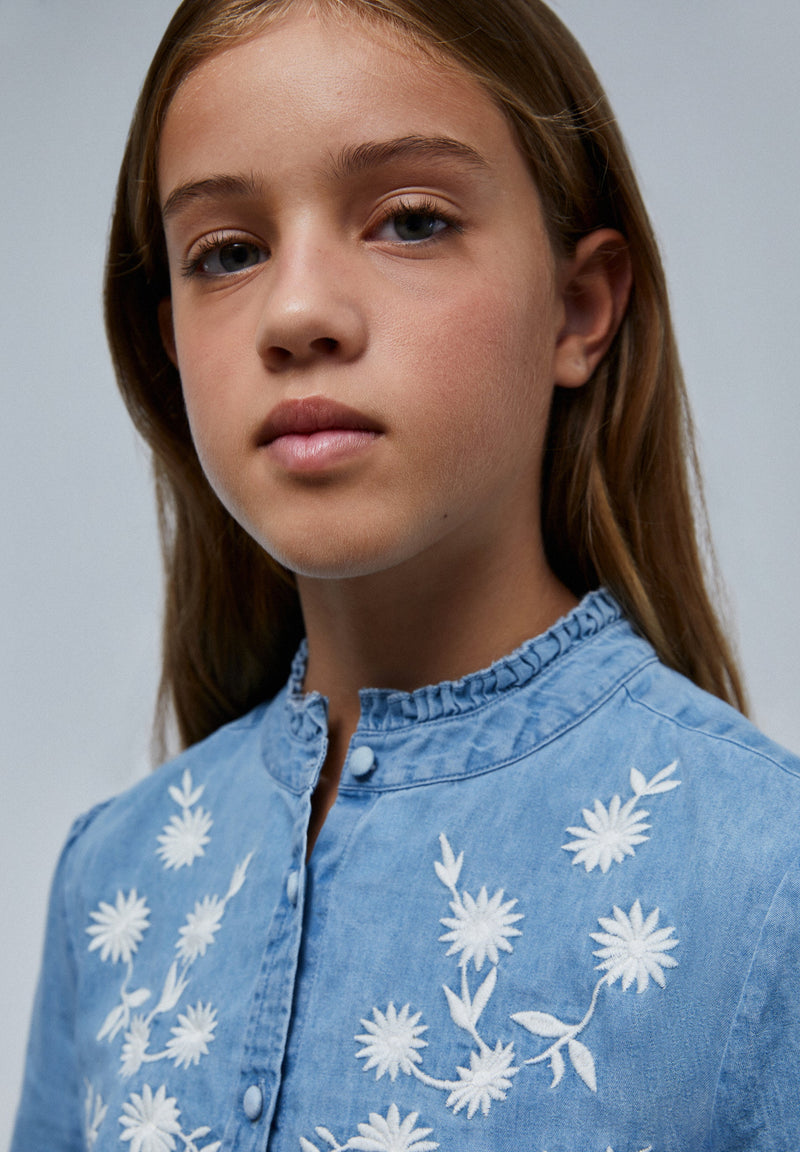 EMBROIDERED DENIM BLOUSE