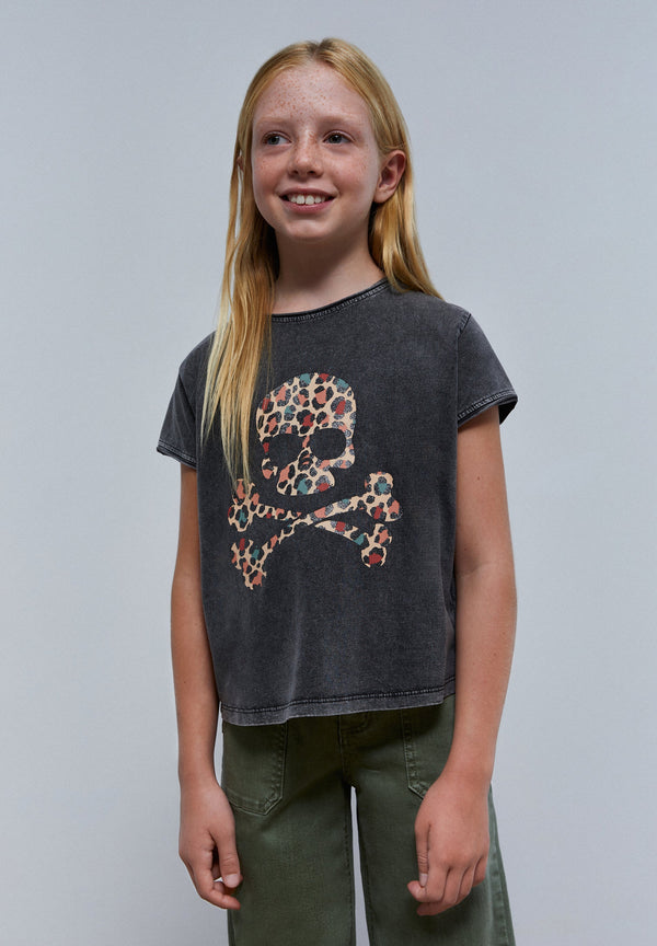 LEOPARD GLITTER SKULL T-SHIRT