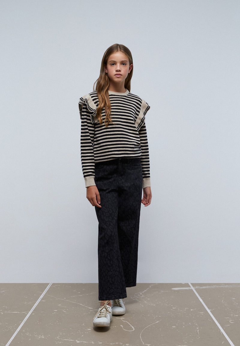 STRIPED SWEATER WITH RUFFLES