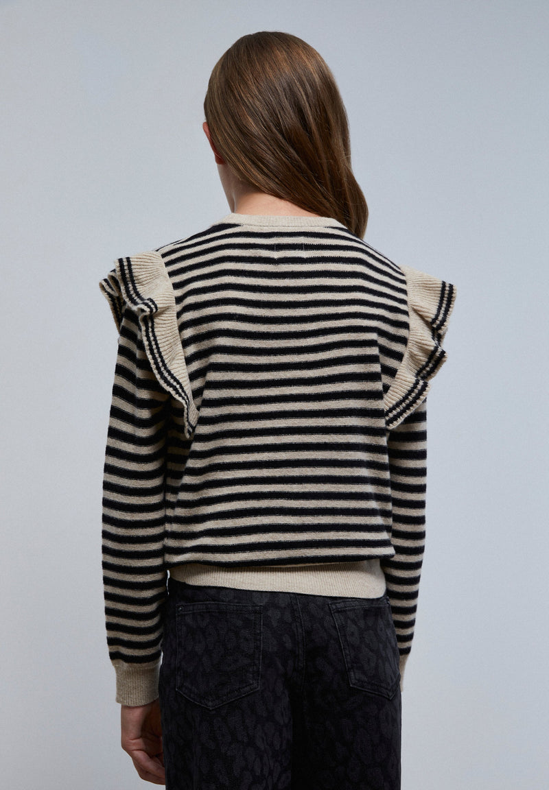 STRIPED SWEATER WITH RUFFLES