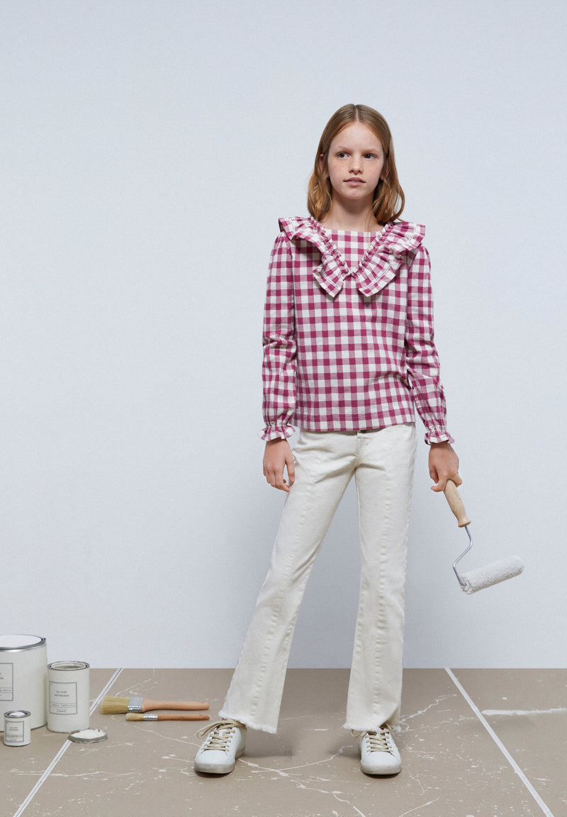 GINGHAM BLOUSE WITH RUFFLE