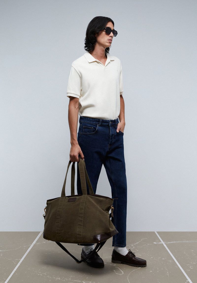 TRAVEL BAG WITH LEATHER DETAILS