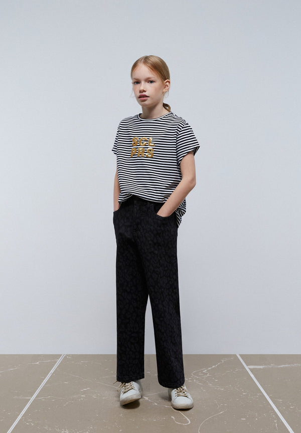 STRIPED T-SHIRT WITH SEQUIN LOGO