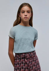 T-SHIRT WITH RHINESTONE SKULL
