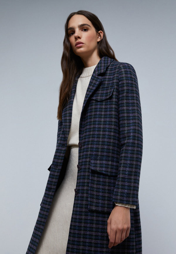 LONG CHECKED COAT WITH POCKETS
