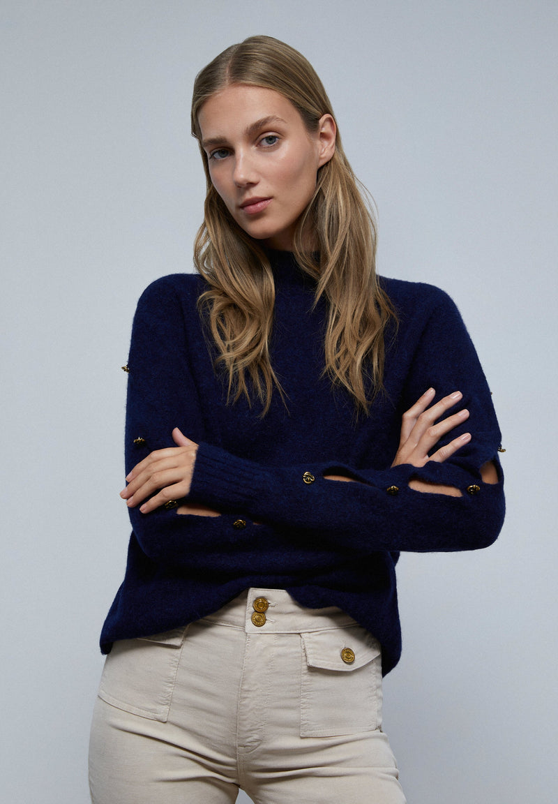 SWEATER WITH BUTTONED SLEEVES
