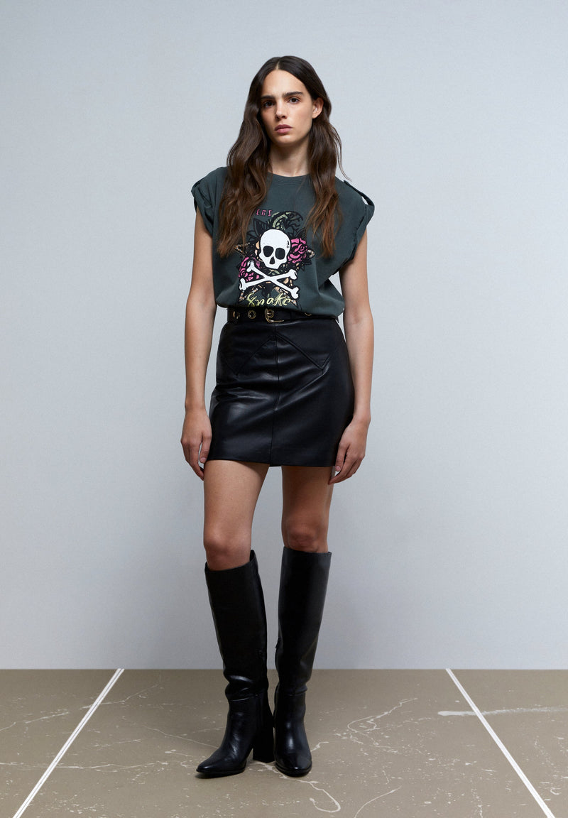 PRINT T-SHIRT WITH SLEEVE DETAIL