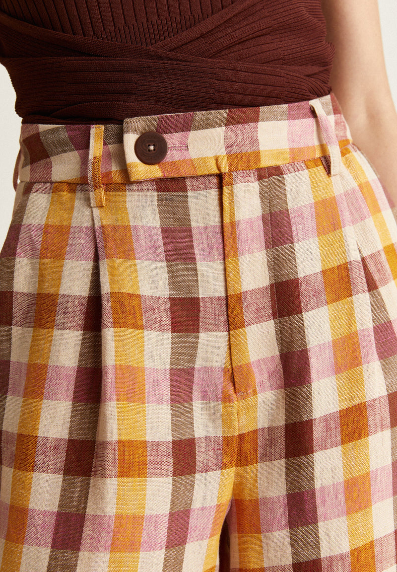 GINGHAM LINEN TROUSERS