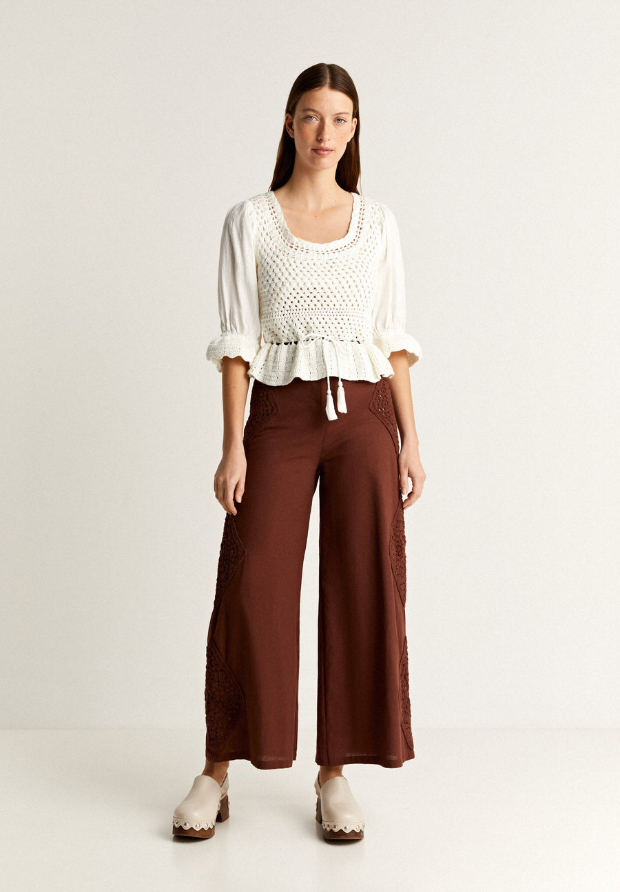 CULOTTE TROUSERS WITH CROCHET DETAIL