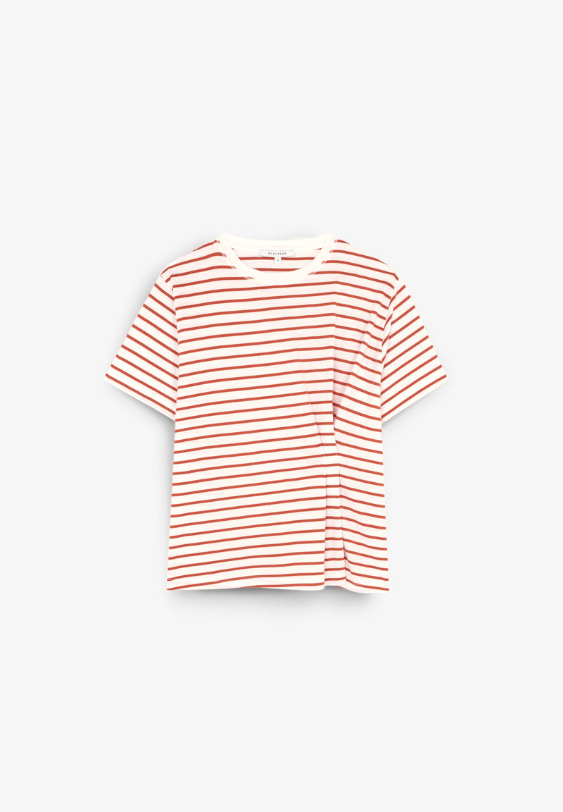 BASIC STRIPED T-SHIRT WITH PLEAT DETAIL