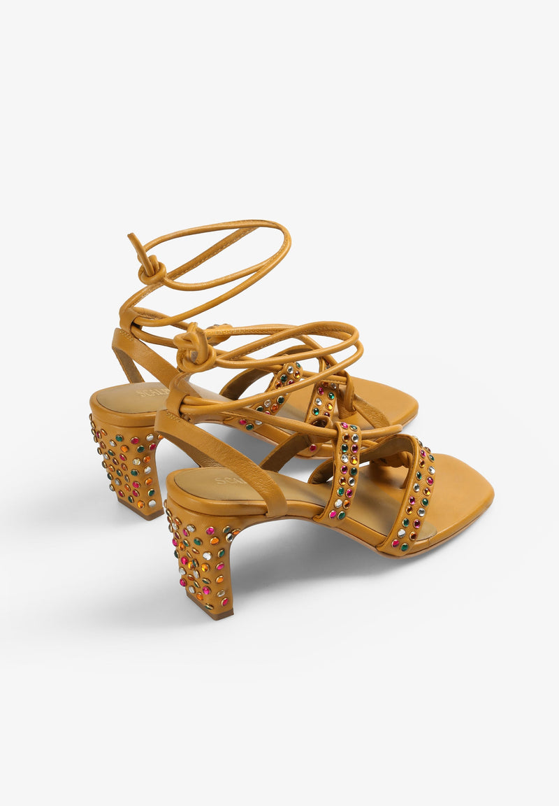 MULTICOLOURED LEATHER SANDALS WITH STUD DETAILS
