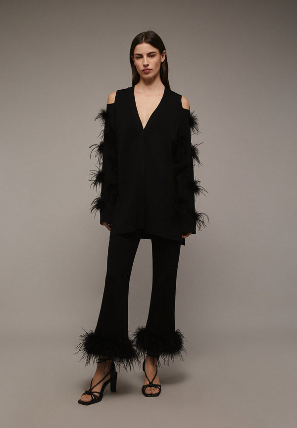 CARDIGAN WITH FEATHERS AND SHOULDER SLIT