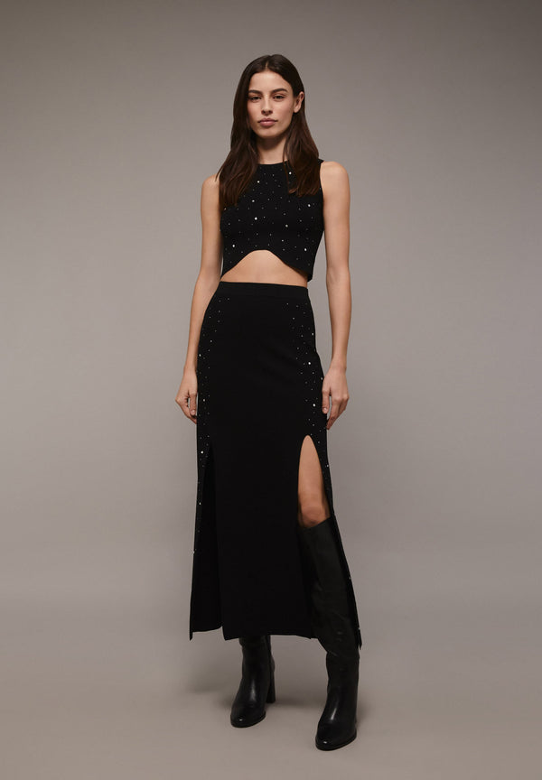 MIDI KNIT SKIRT WITH BEAD DETAIL