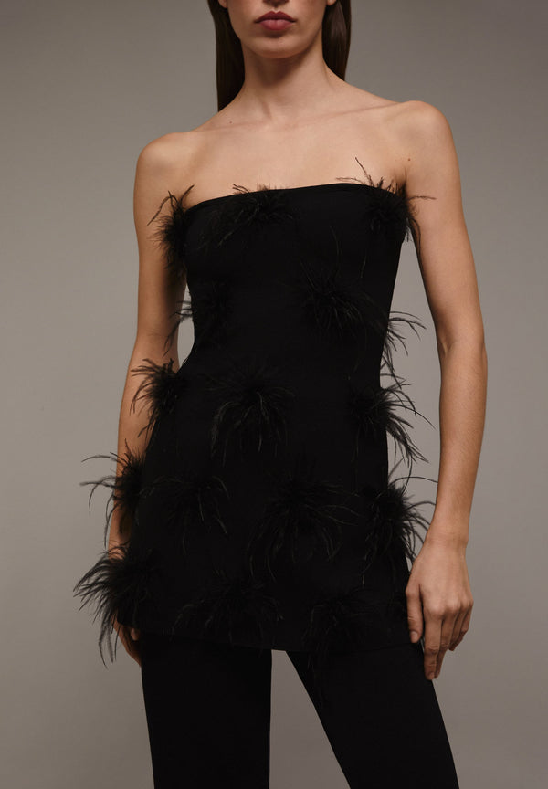 STRAPLESS TOP WITH FEATHERS