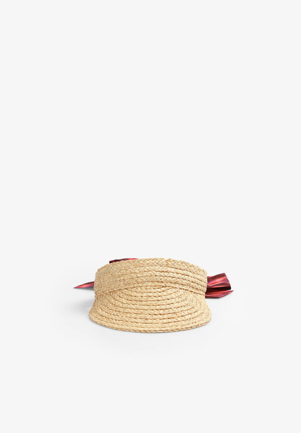 STRAW VISOR WITH BOW