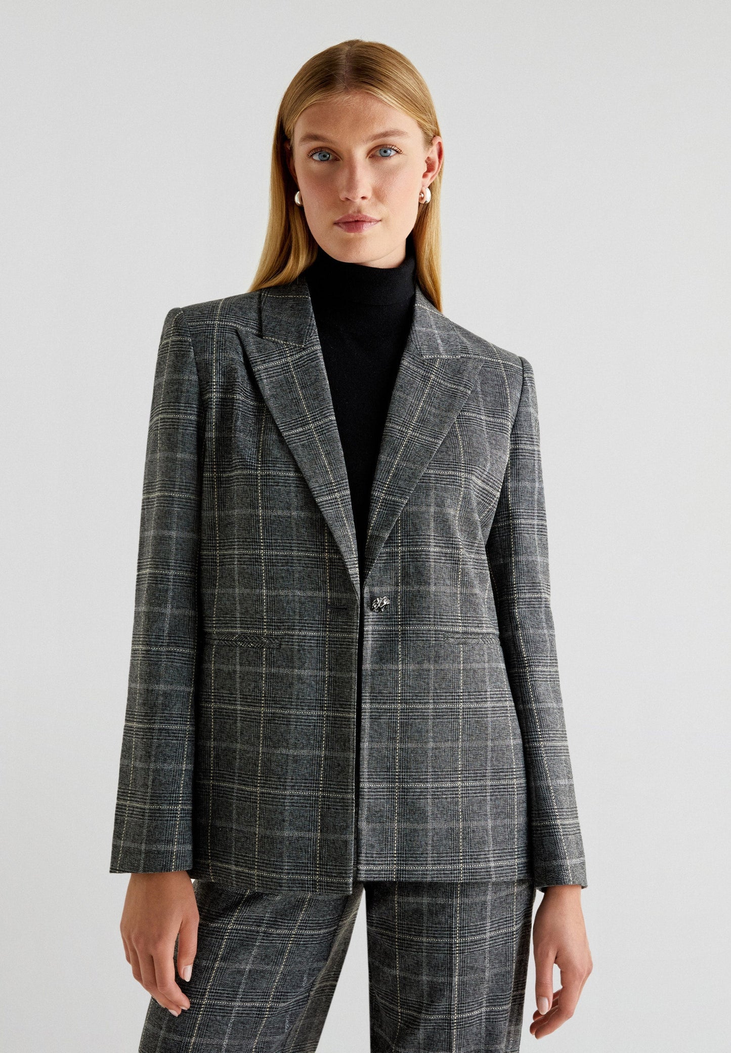 CHECK PEAKED LAPEL BLAZER