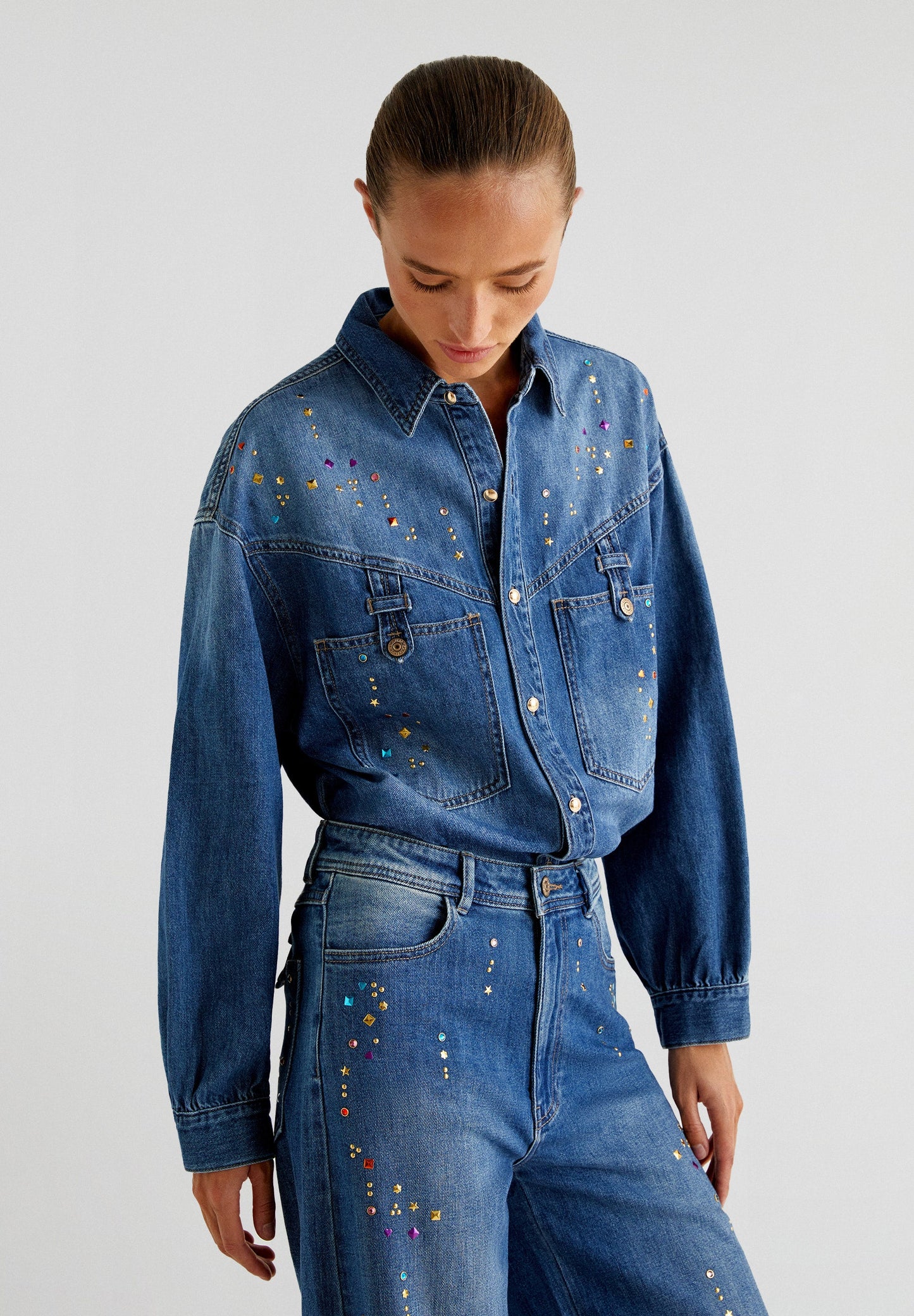 STRASS MULTICOLOR DENIM SHIRT