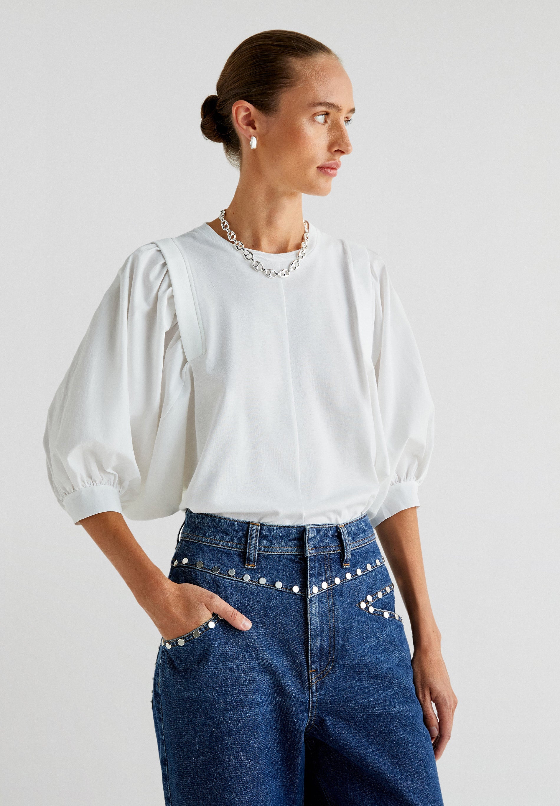 POPLIN SLEEVE T-SHIRT