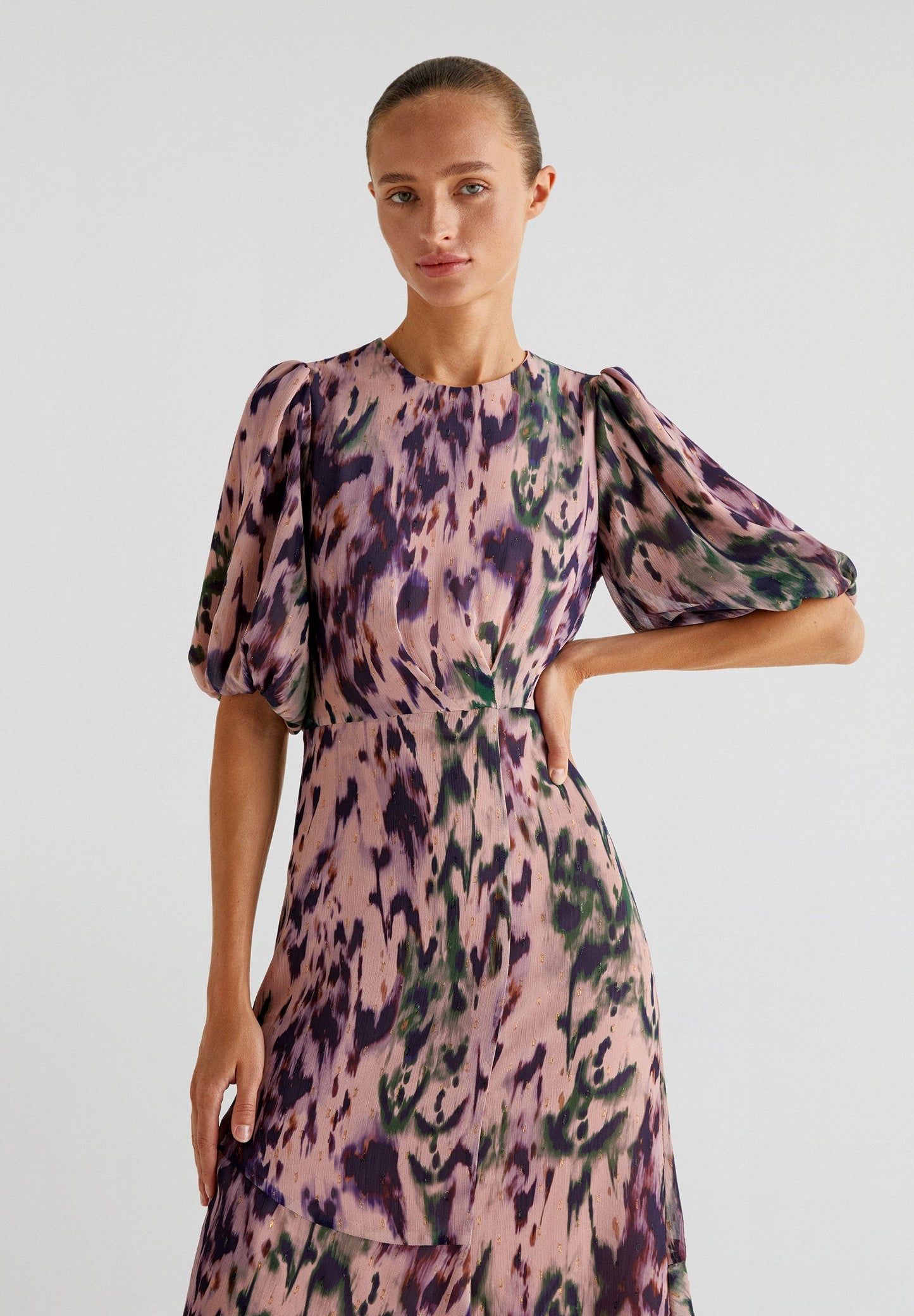 PRINTED PUFF SLEEVE DRESS