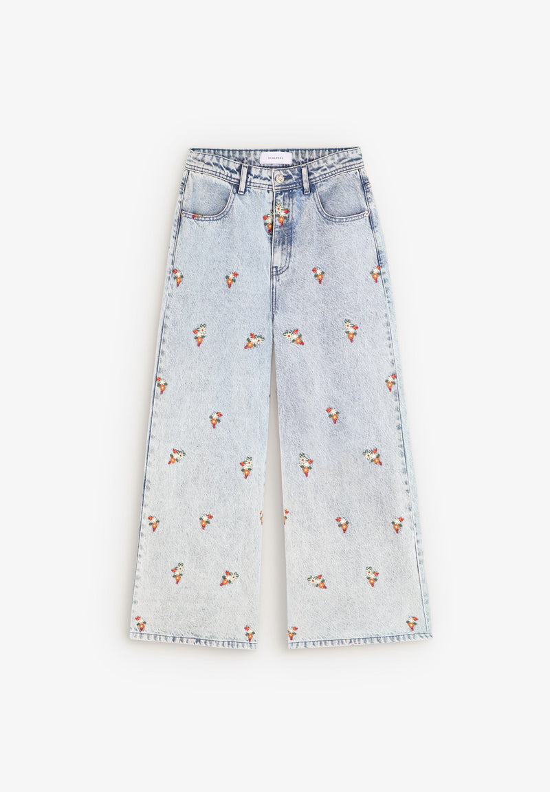 RIPPED EFFECTJEANS WITH EMBROIDERY