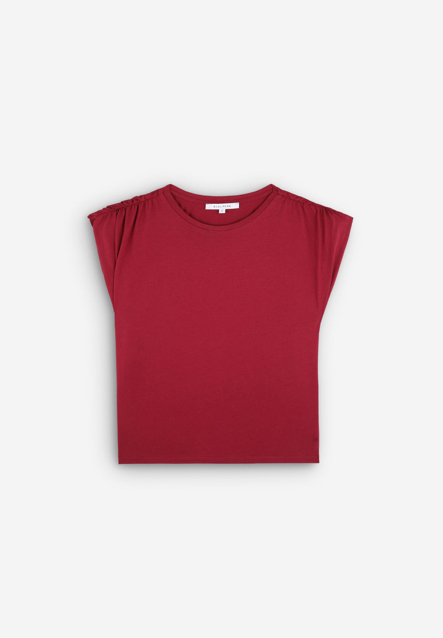 T-SHIRT WITH GATHERED SHOULDER DETAIL