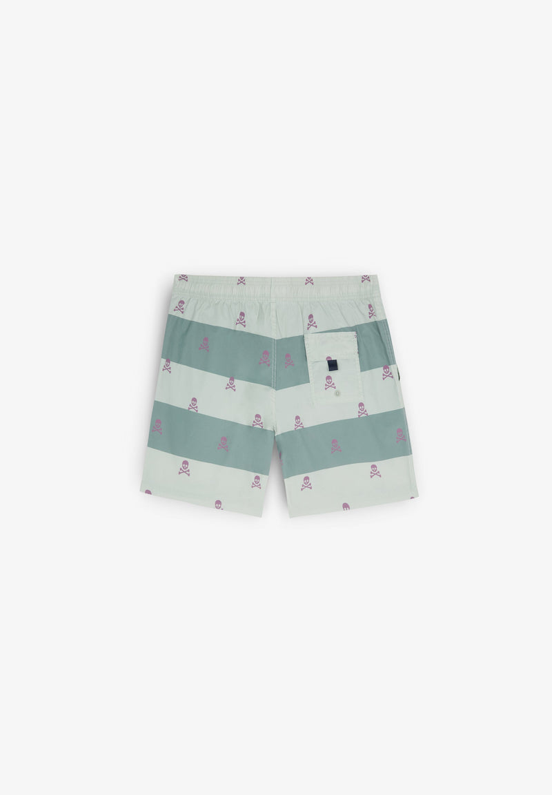 SWIMMING TRUNKS WITH STRIPES AND SKULLS