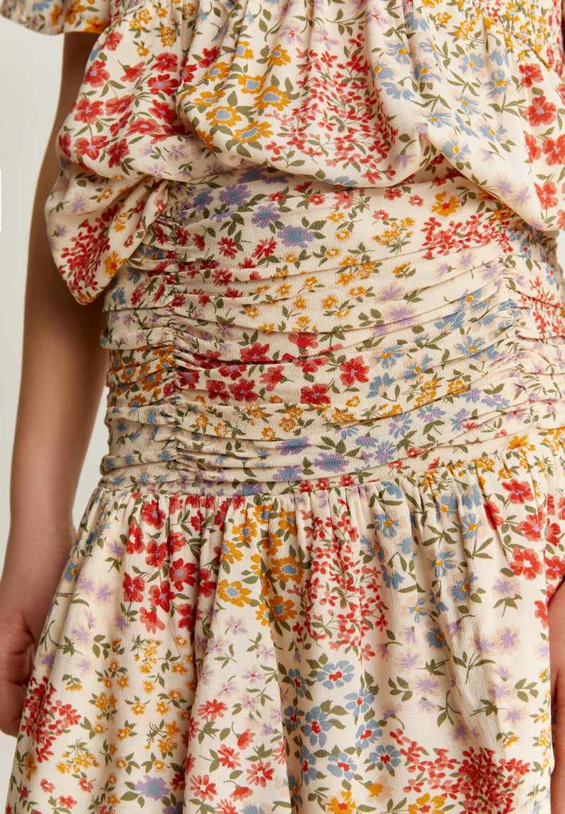 FLORAL SKIRT WITH GATHERING