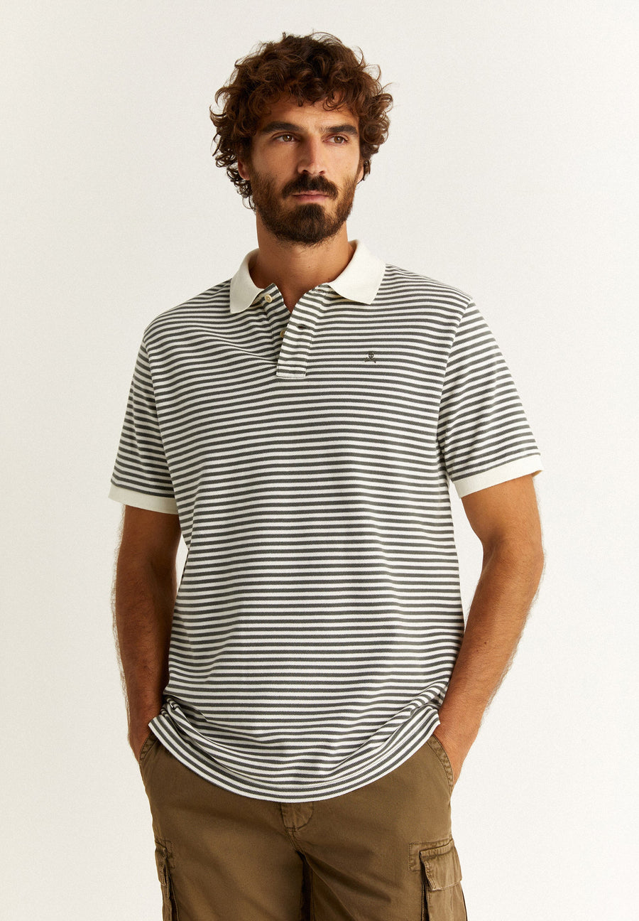 STRIPED POLO SHIRT WITH CONTRAST SKULL