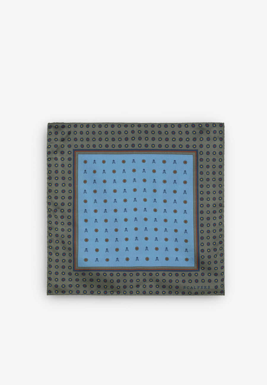 POCKET SQUARE WITH MOTIFS AND SKULL