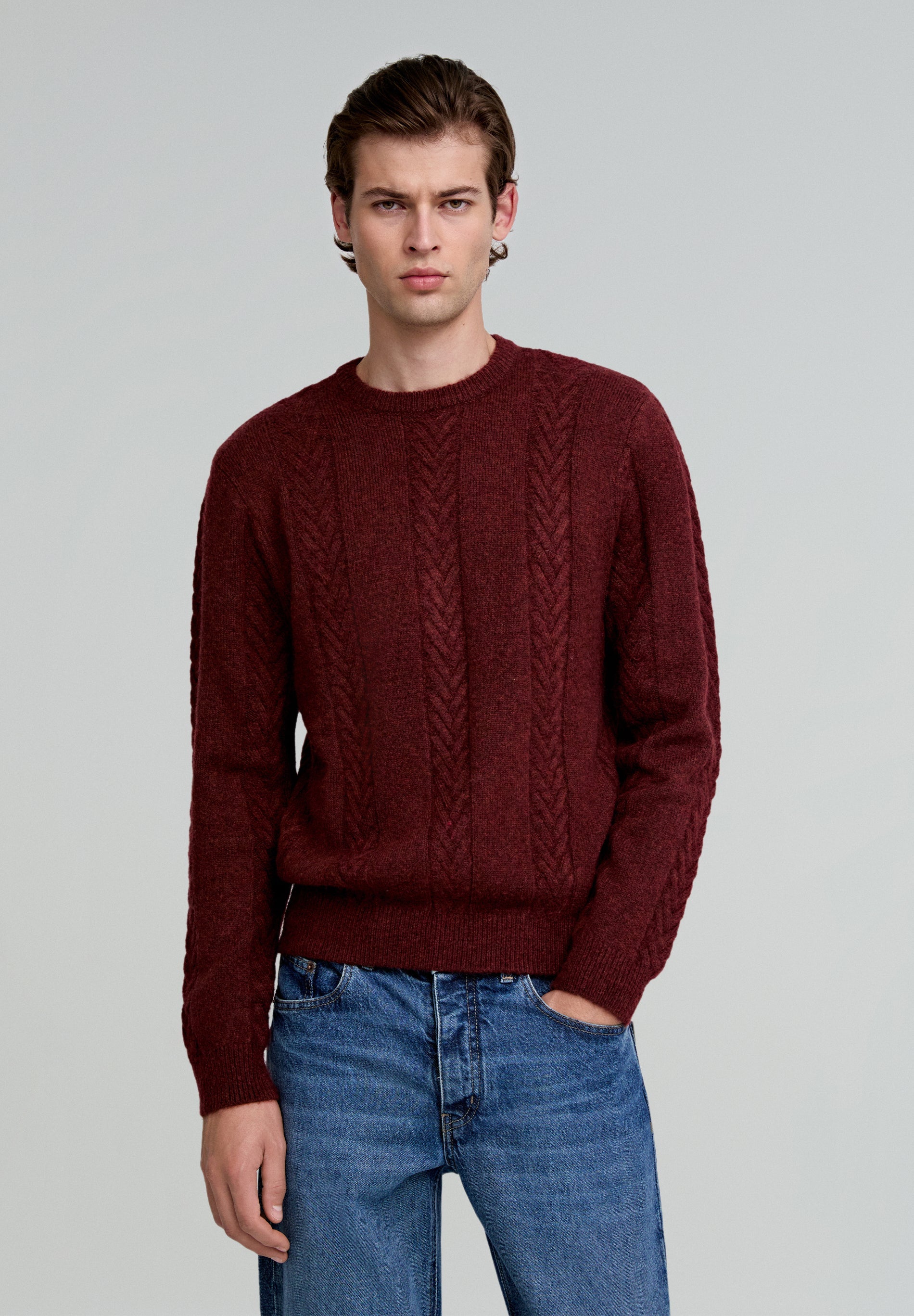 SWEATER WITH CABLE-KNIT DETAILS