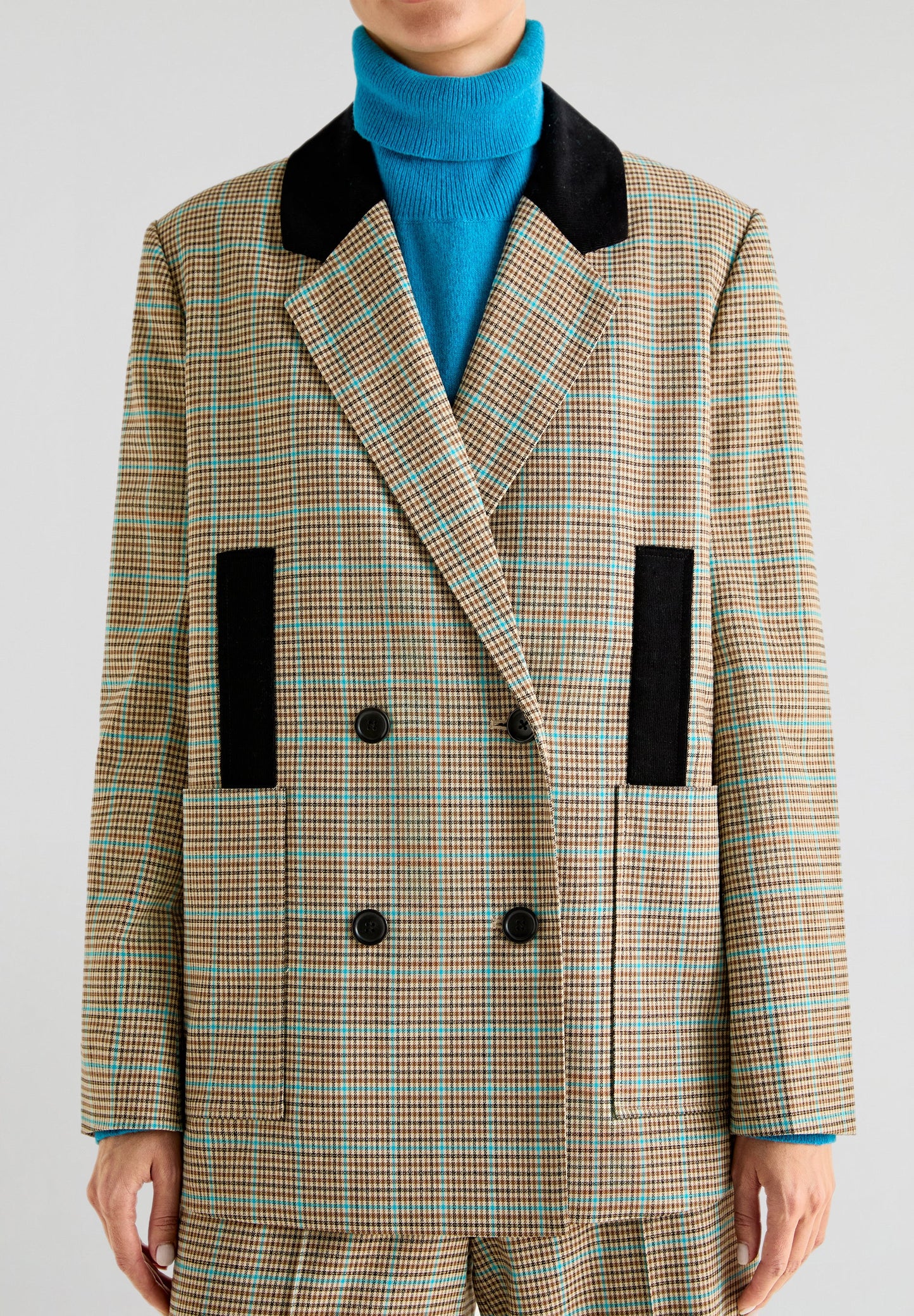 TURQUOISE LUREX CHECK BLAZER