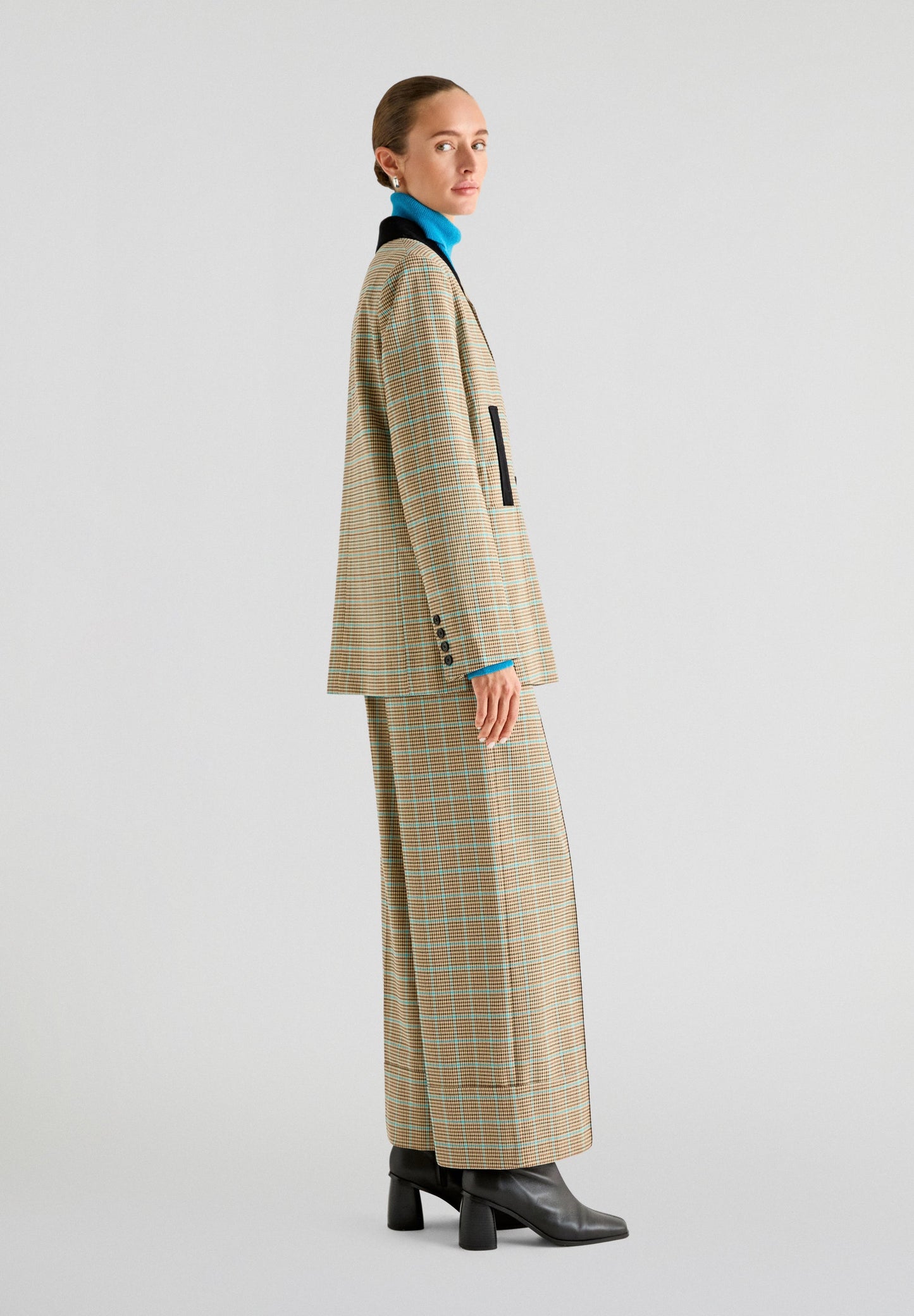 TURQUOISE LUREX CHECK BLAZER