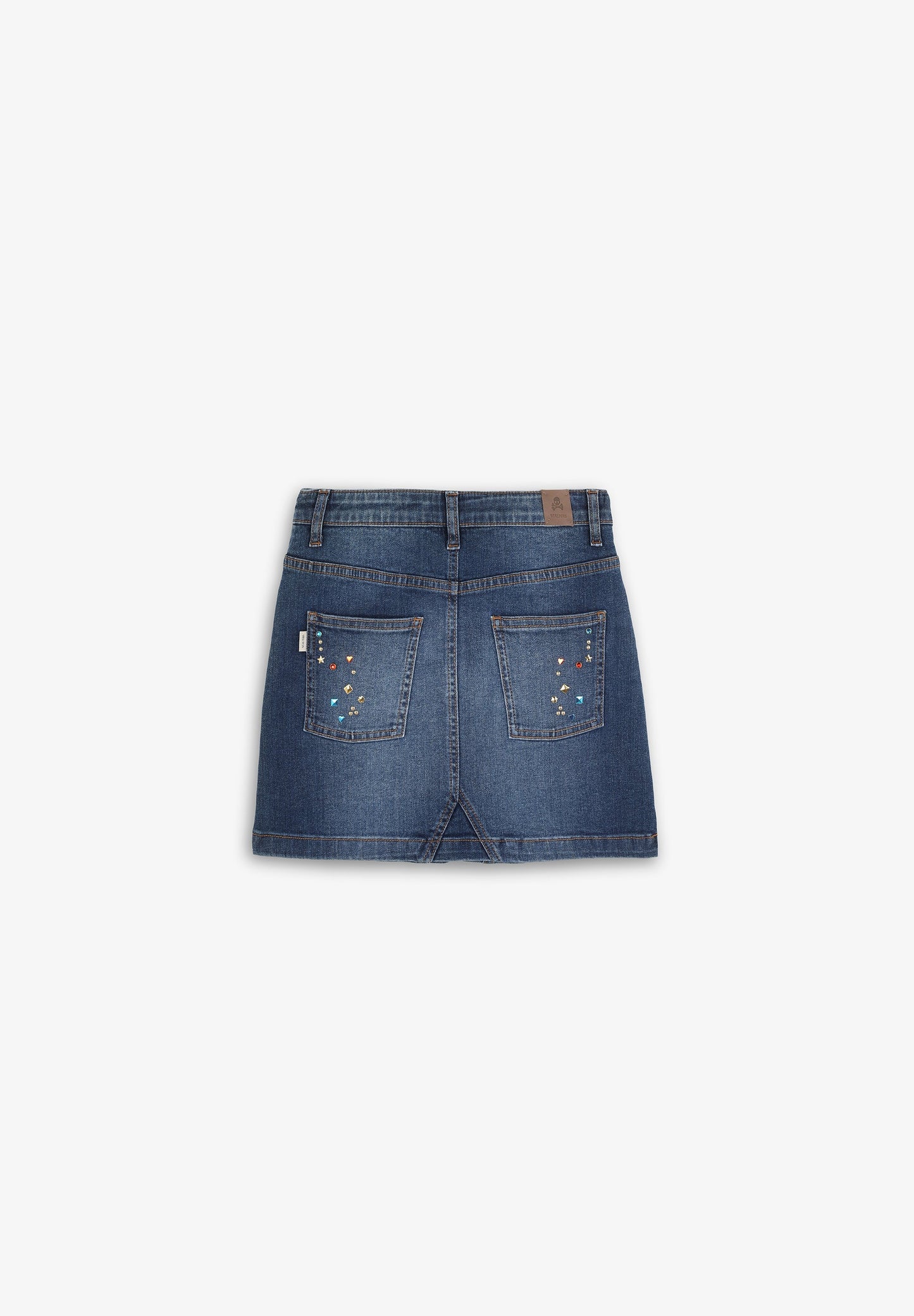 DENIM MINI SKIRT WITH CRYSTALS