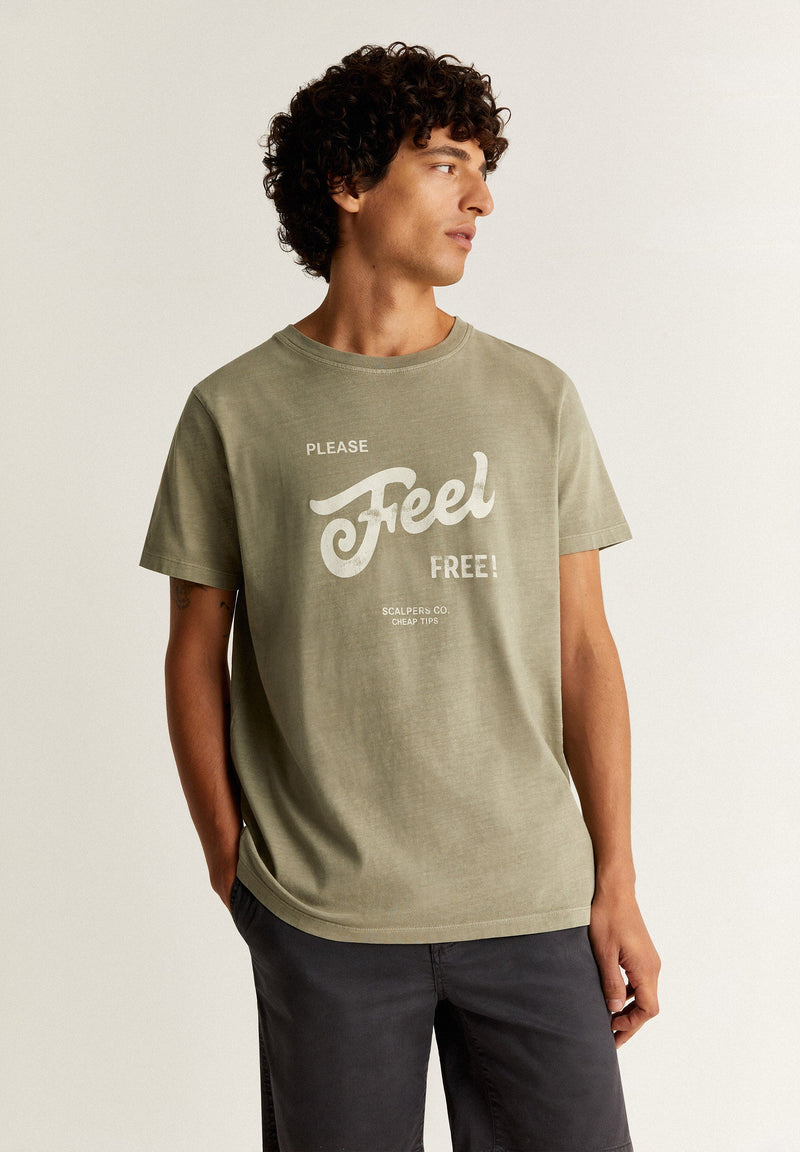 FADED EFFECT T-SHIRT WITH FRONT PRINT