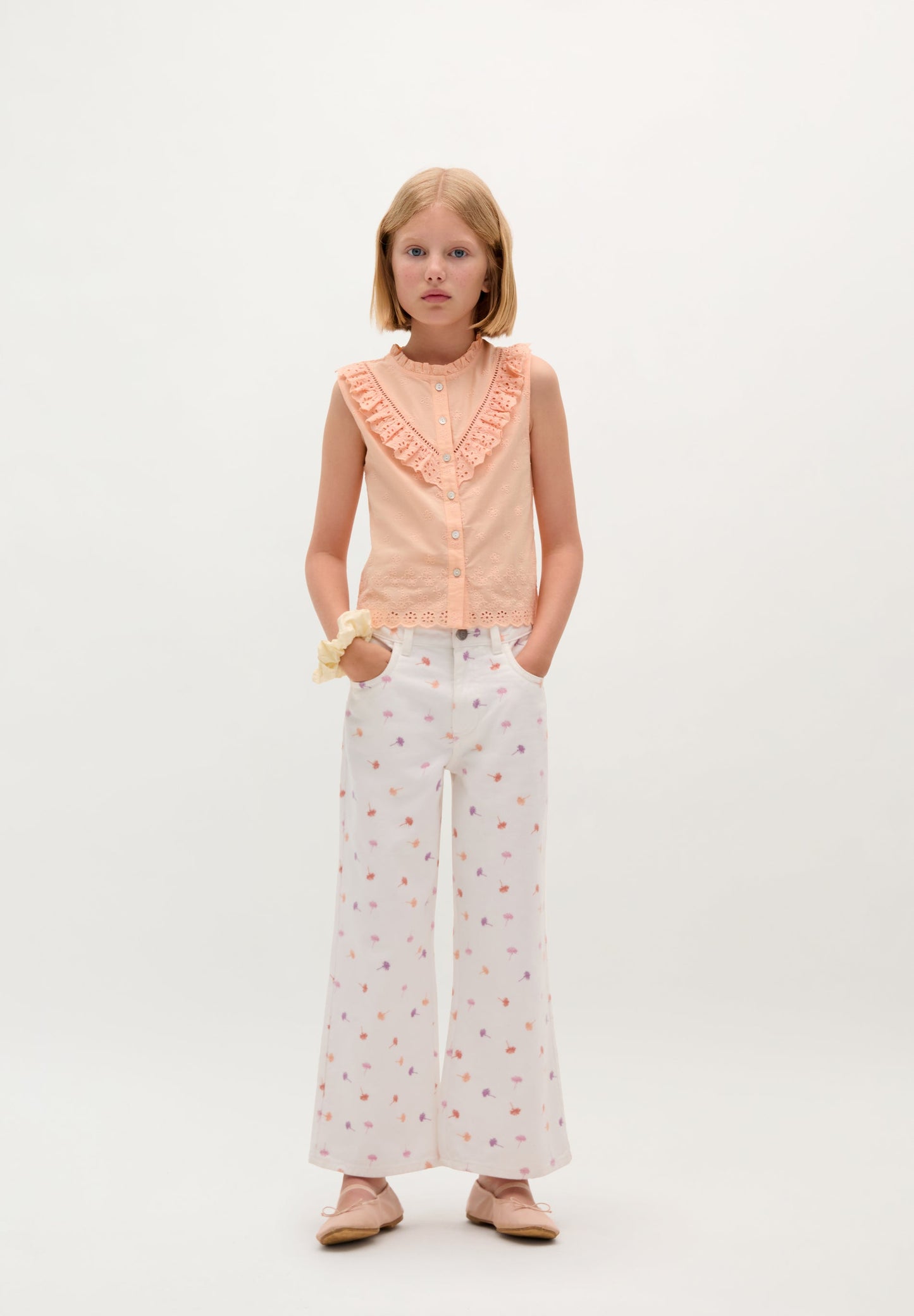 BLOUSE WITH EMBROIDERED RUFFLE DETAIL