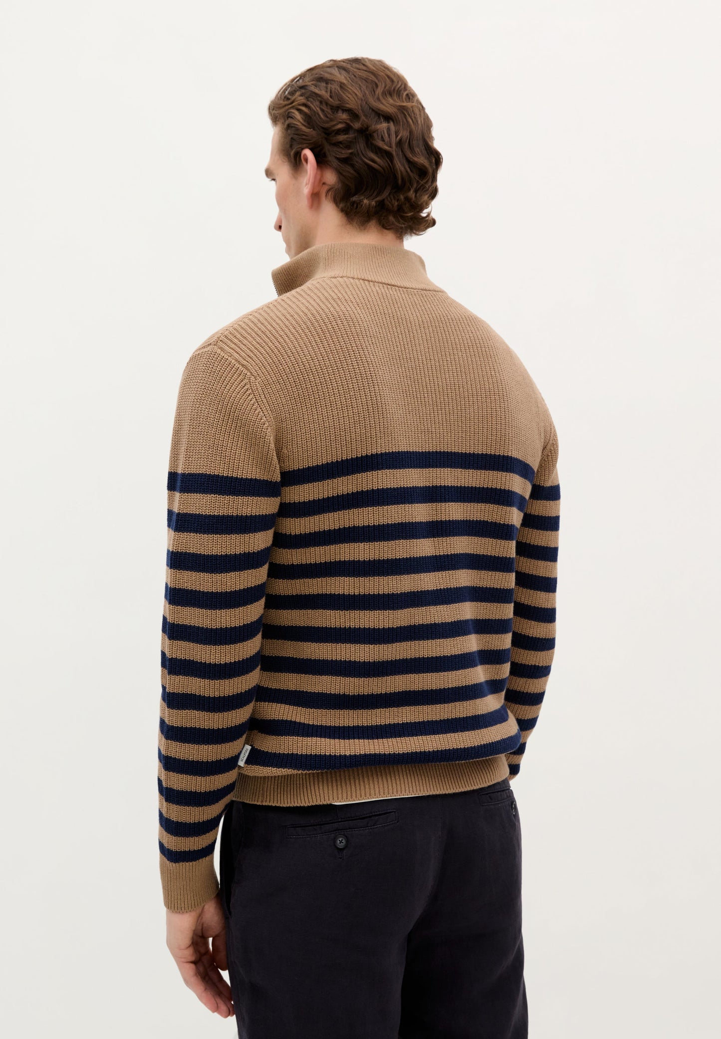 STRIPED RIB-KNIT SWEATER WITH ZIP