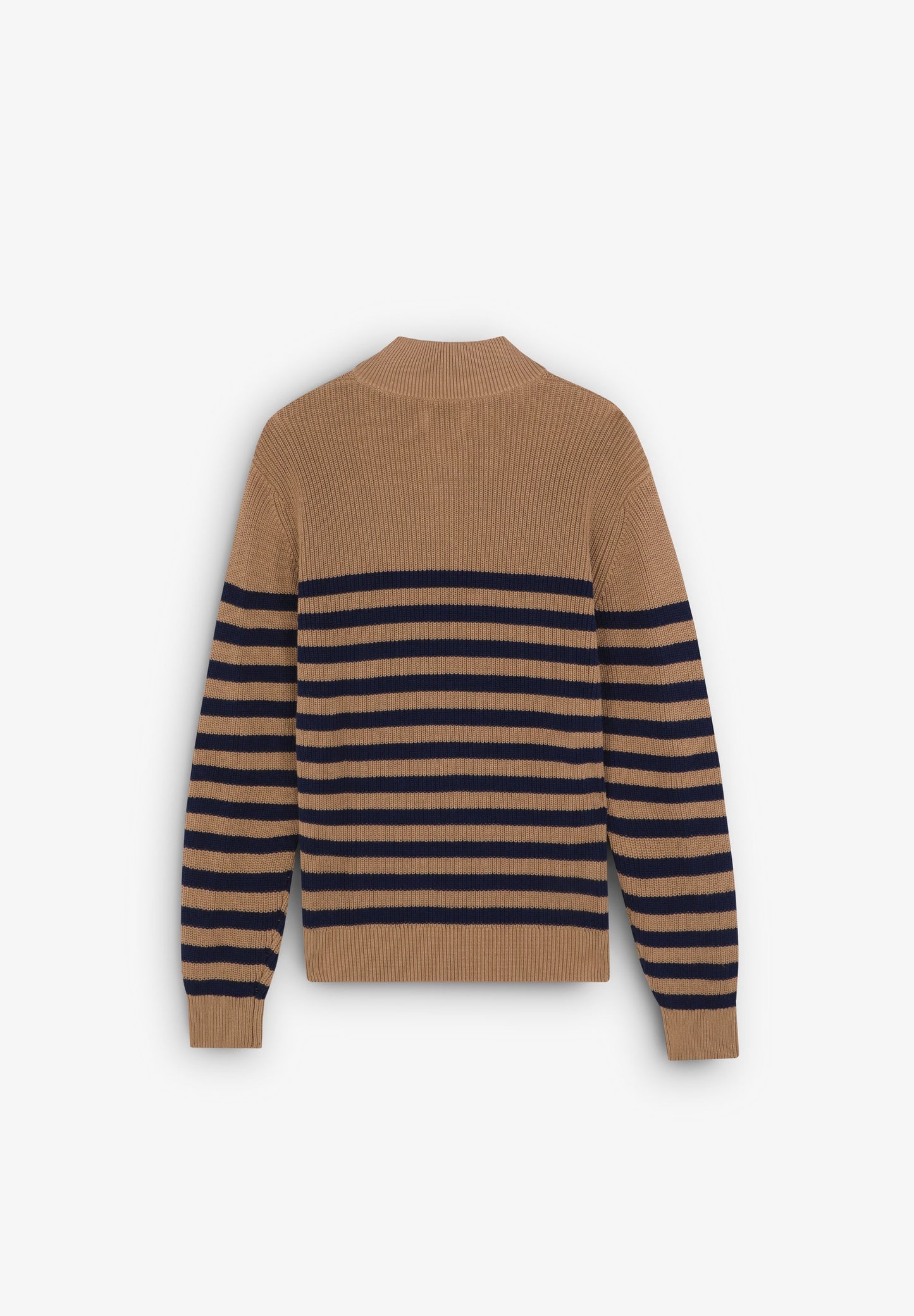 STRIPED RIB-KNIT SWEATER WITH ZIP